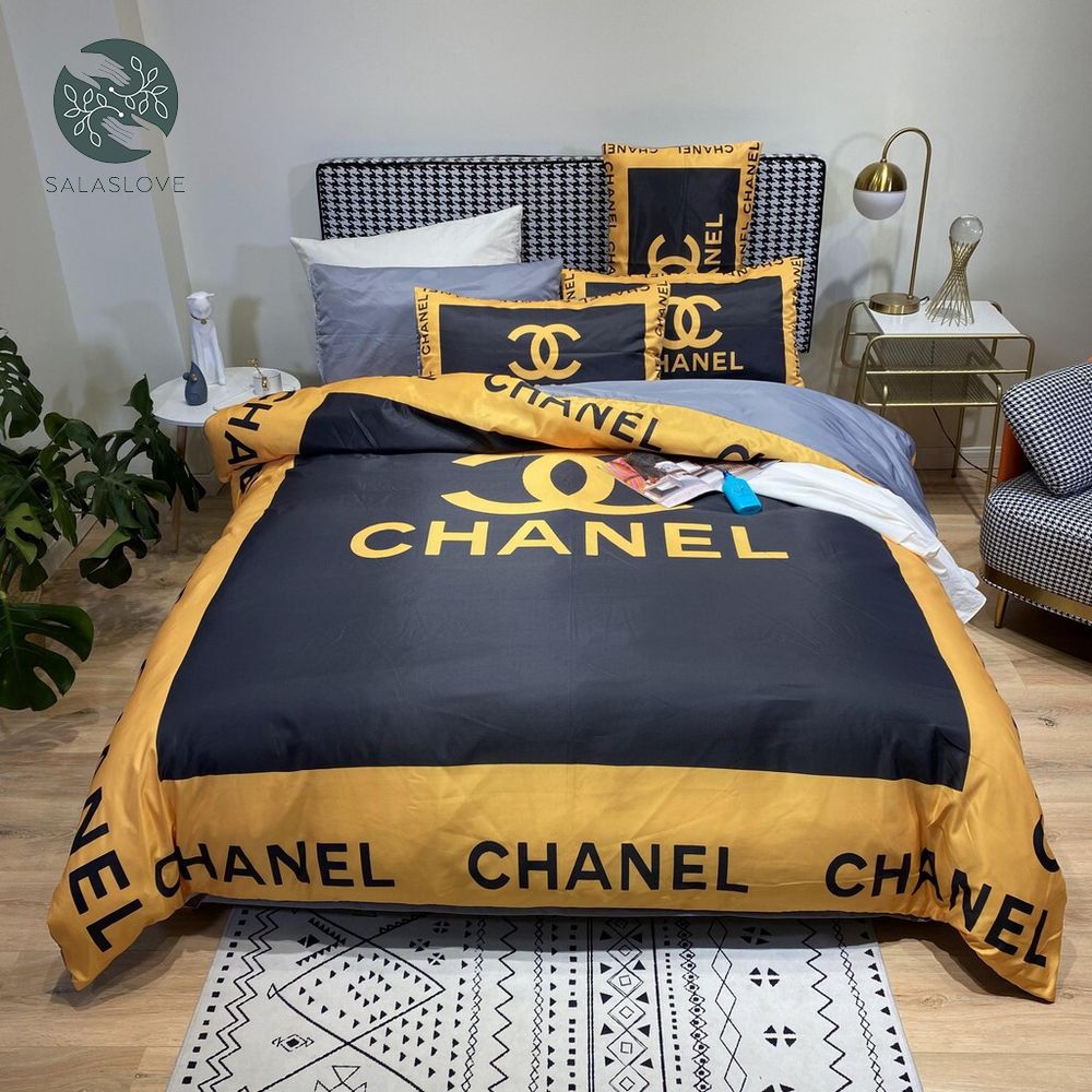 Chanel Black And Yellow Bedding Set

