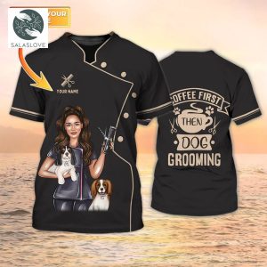 Dog Groomer Personalized Black Grooming Salon Uniform 3D Tshirt
