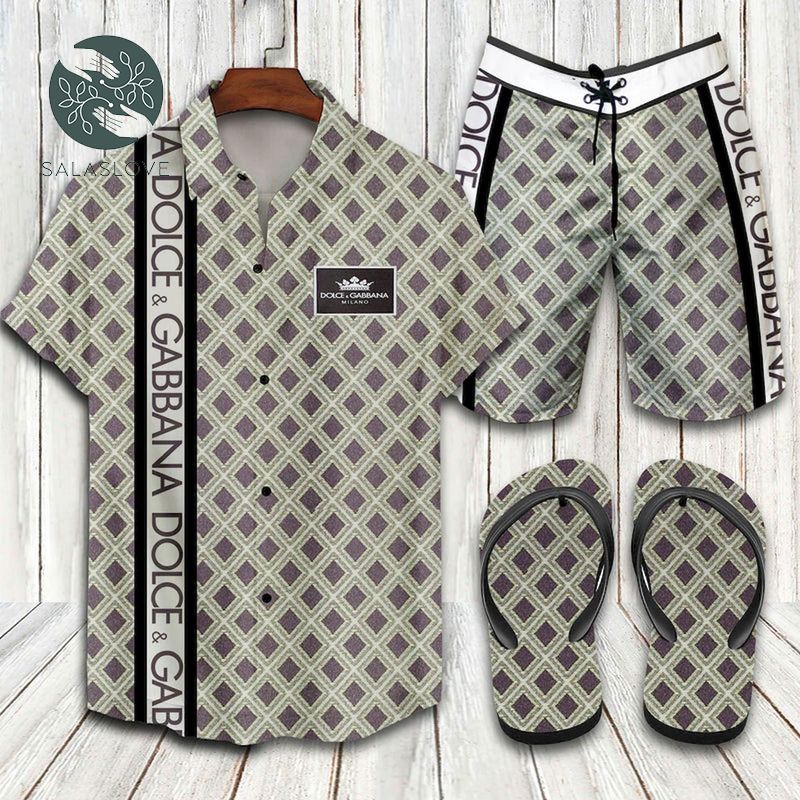  Dolce _ Gabbana Hawaiian Shirt Shorts And Flip Flops
