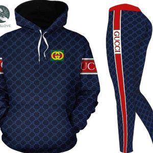 Gucci 3d Blue Red Stripe Hoodie Leggings Set Limited Edition