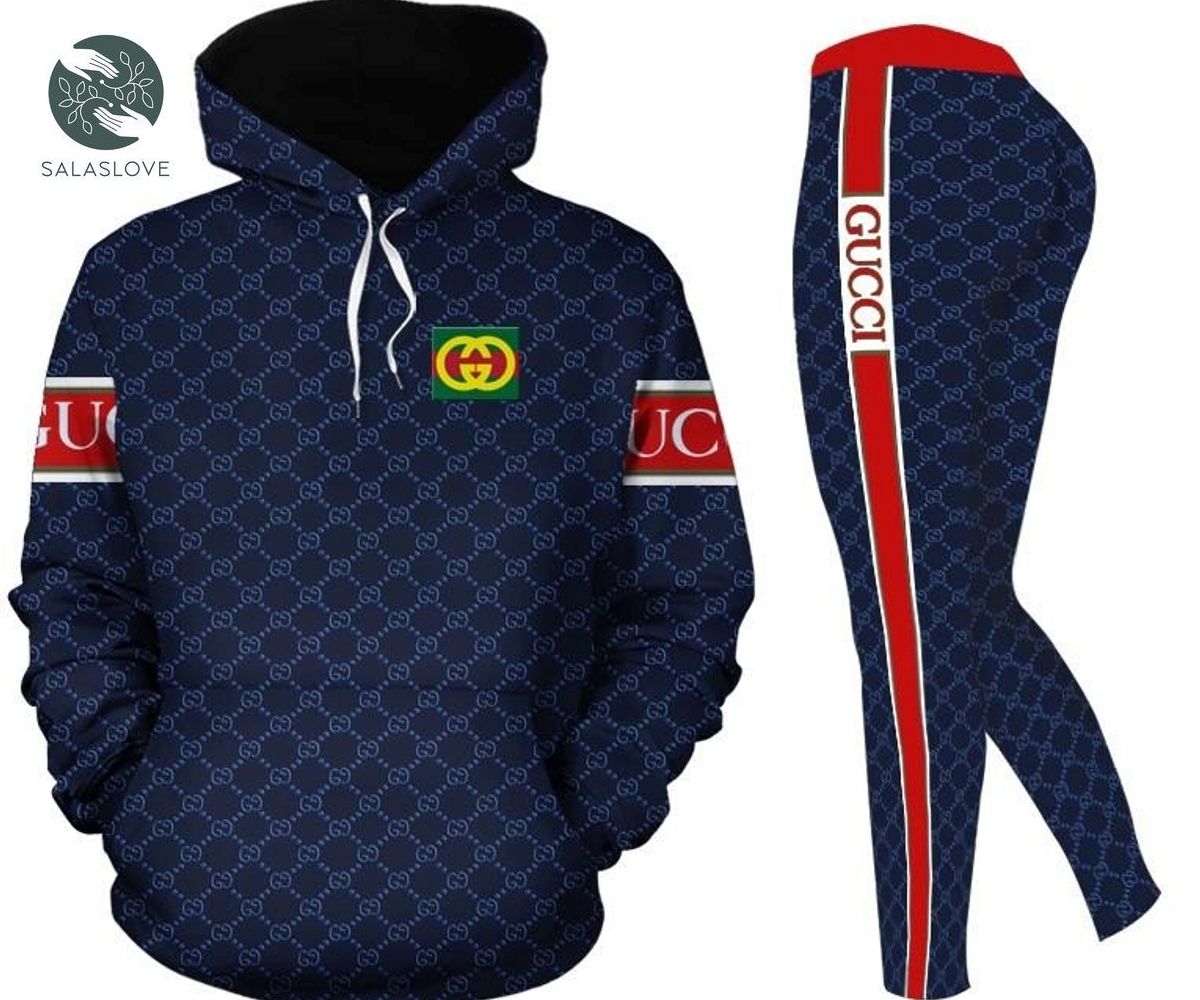 Gucci 3d Blue Red Stripe Hoodie Leggings Set Limited Edition