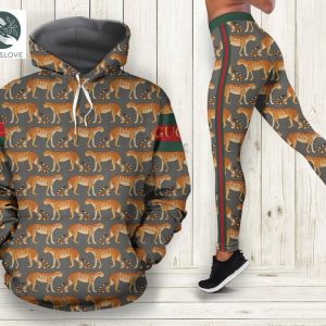 Gucci Brand Leopard Pattern All Over Print Hoodie Leggings Set