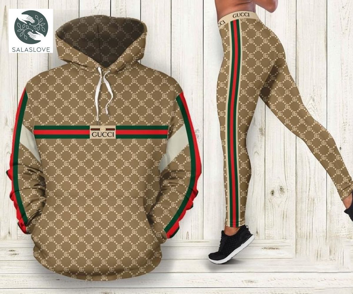 Gucci Brand Red Green Stripe 3d Hoodie Leggings Set