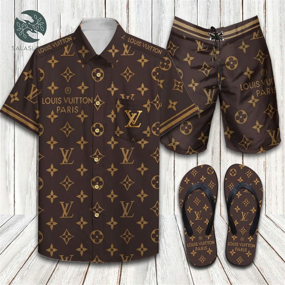  Louis Vuitton Monogram Combo Hawaii Shirt, Shorts, Flip Flops
