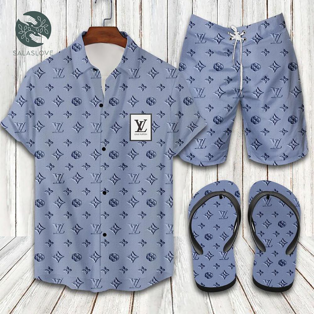Lv Blue Flip Flops And Combo Hawaii Shirt, Shorts
