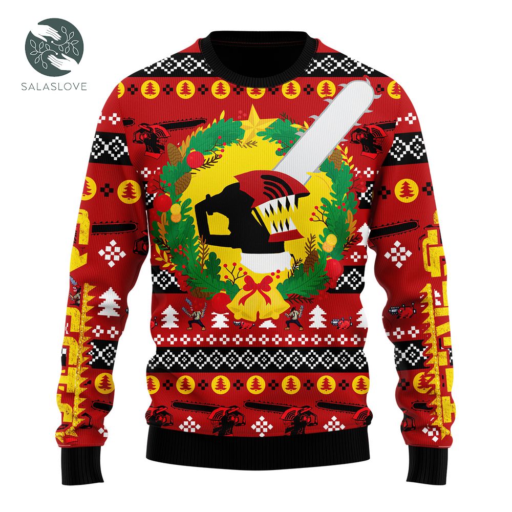 Red Chainsaw Man Denji Ugly Christmas Sweater

