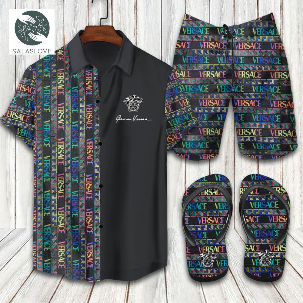 Versace Color Hologram Hawai Flops And Hawaii Shirt, Short
