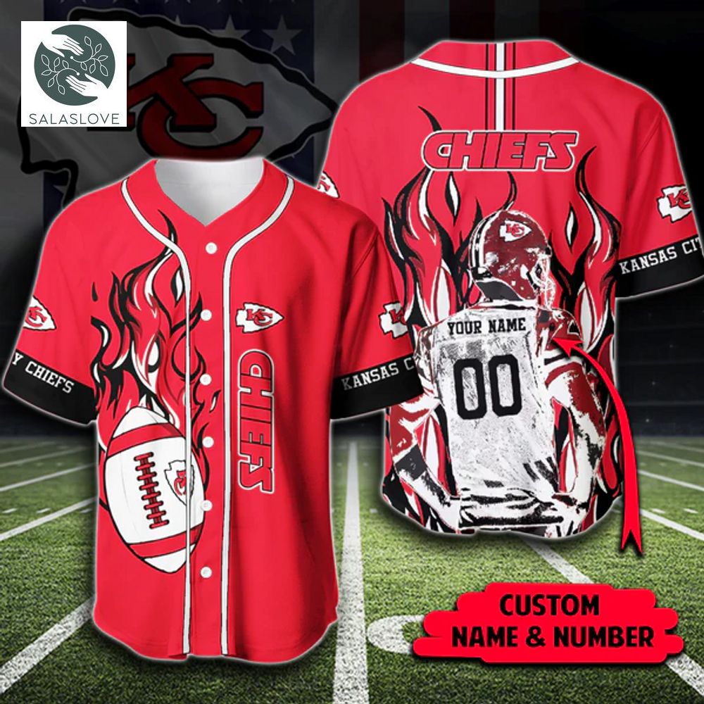 NFL Kansas City Chiefs Custom Name And Number Fireball Baseball Jersey Shirt