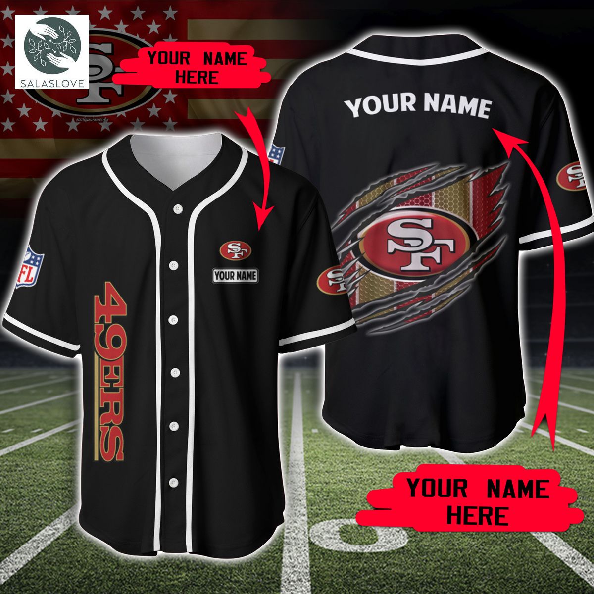 Custom Name NFL San Francisco 49ers Baseball Jersey Shirt