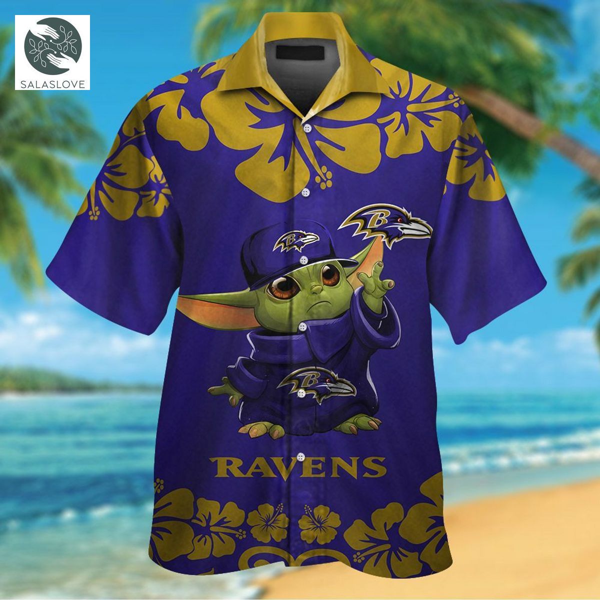 NFL Baltimore Ravens Baby Yoda Tropical Aloha Hawaiian Shirts