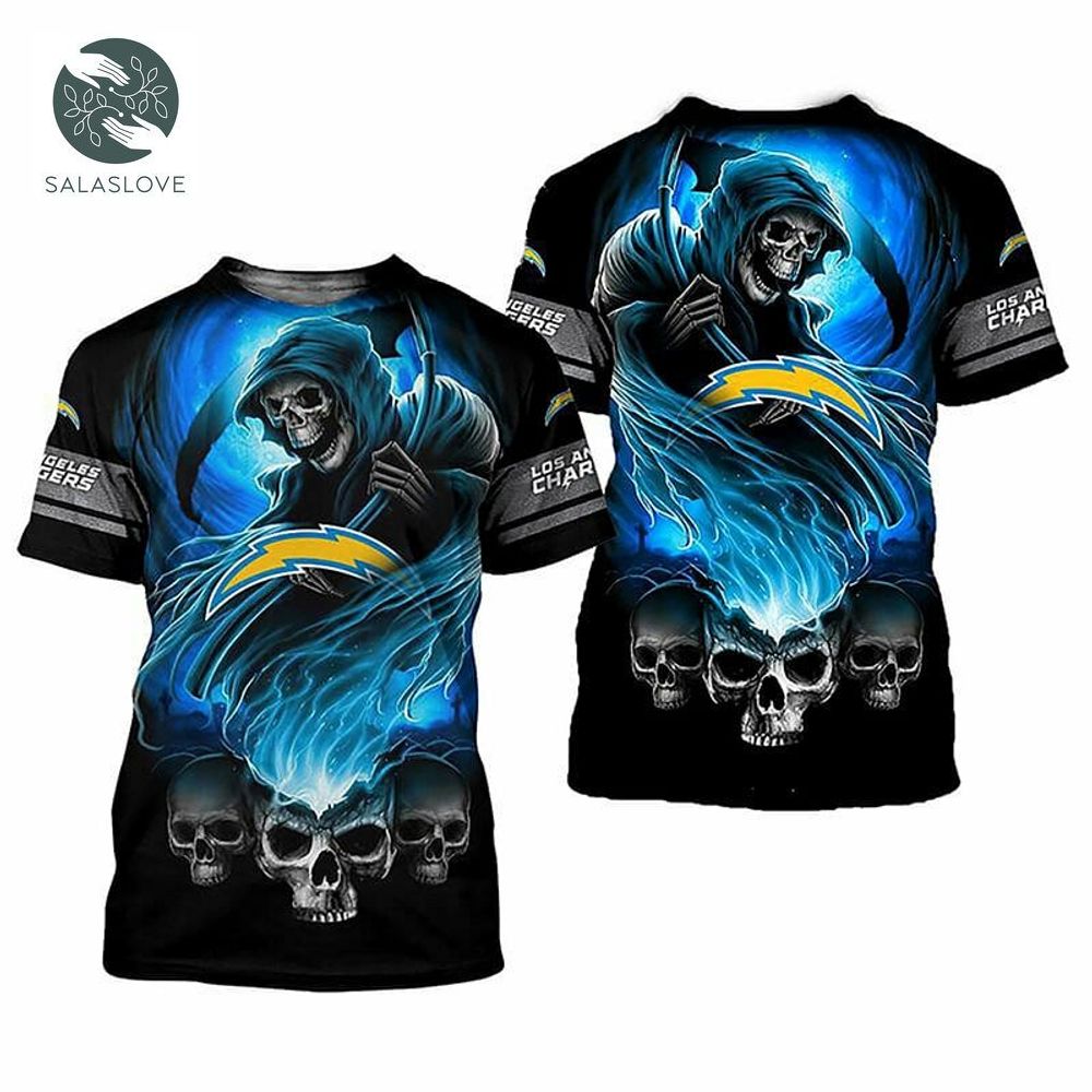 NFL Los Angeles Chargers Black Blue Skull T-Shirt
