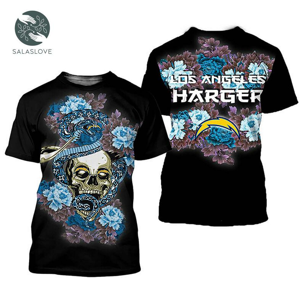 NFL Los Angeles Chargers Black Blue Skull T-Shirt
