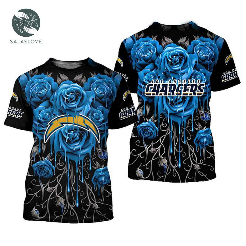 NFL Los Angeles Chargers Blue Rose Black T-Shirt

