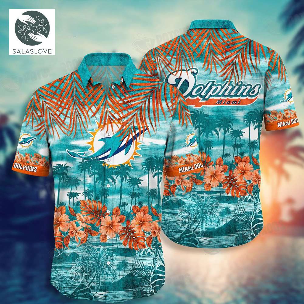 NFL Miami Dolphins Leaves and Flowers Hawaiian Shirt
