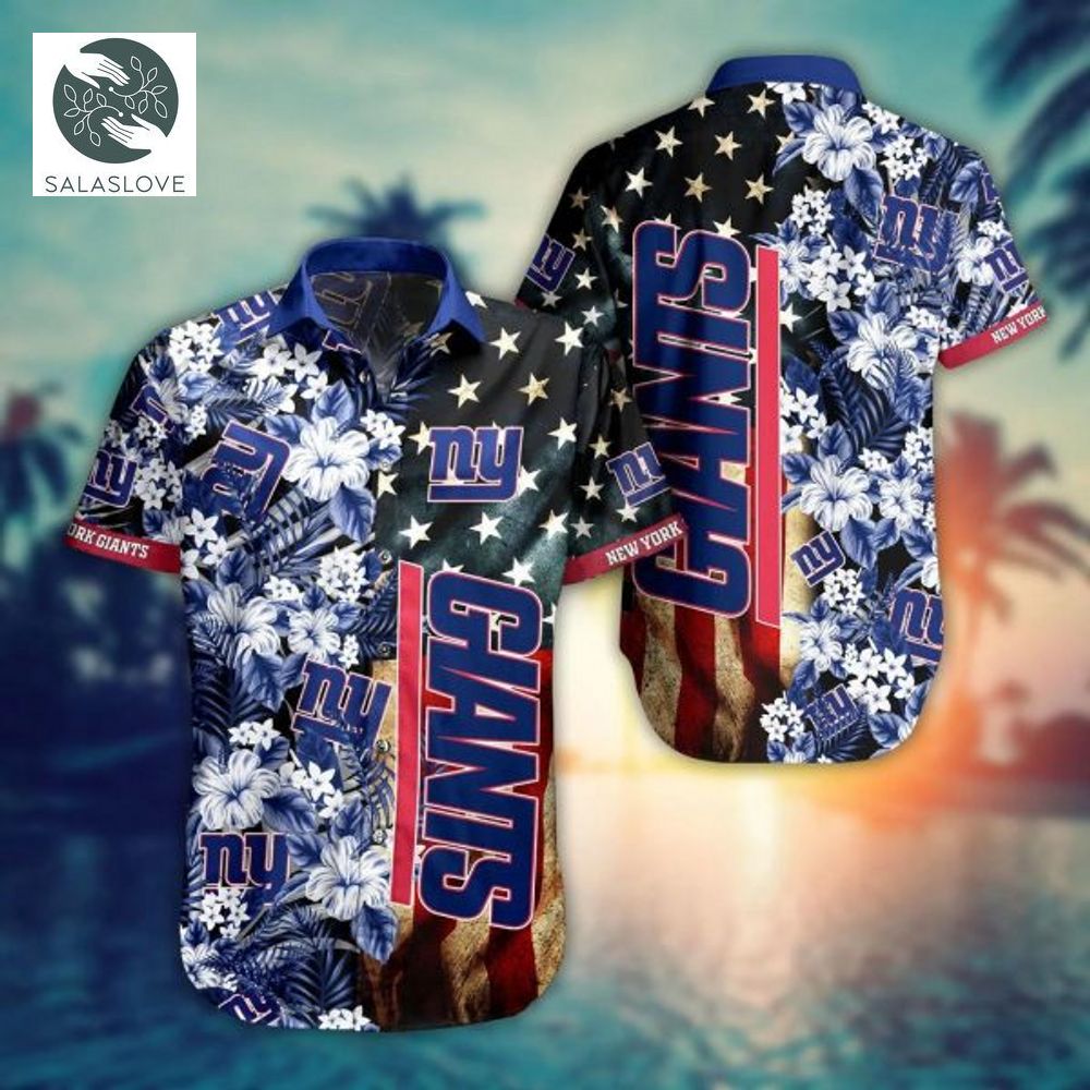 NFL New York Giants America Flag Flowers Hawaiian Shirt


