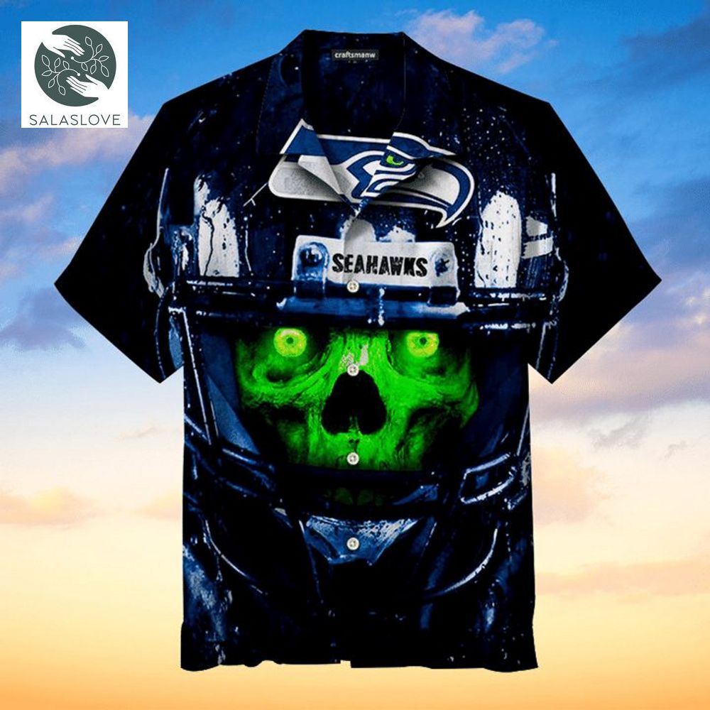 NFL Seattle Seahawks Navy Green Skull Hawaiian Shirt

