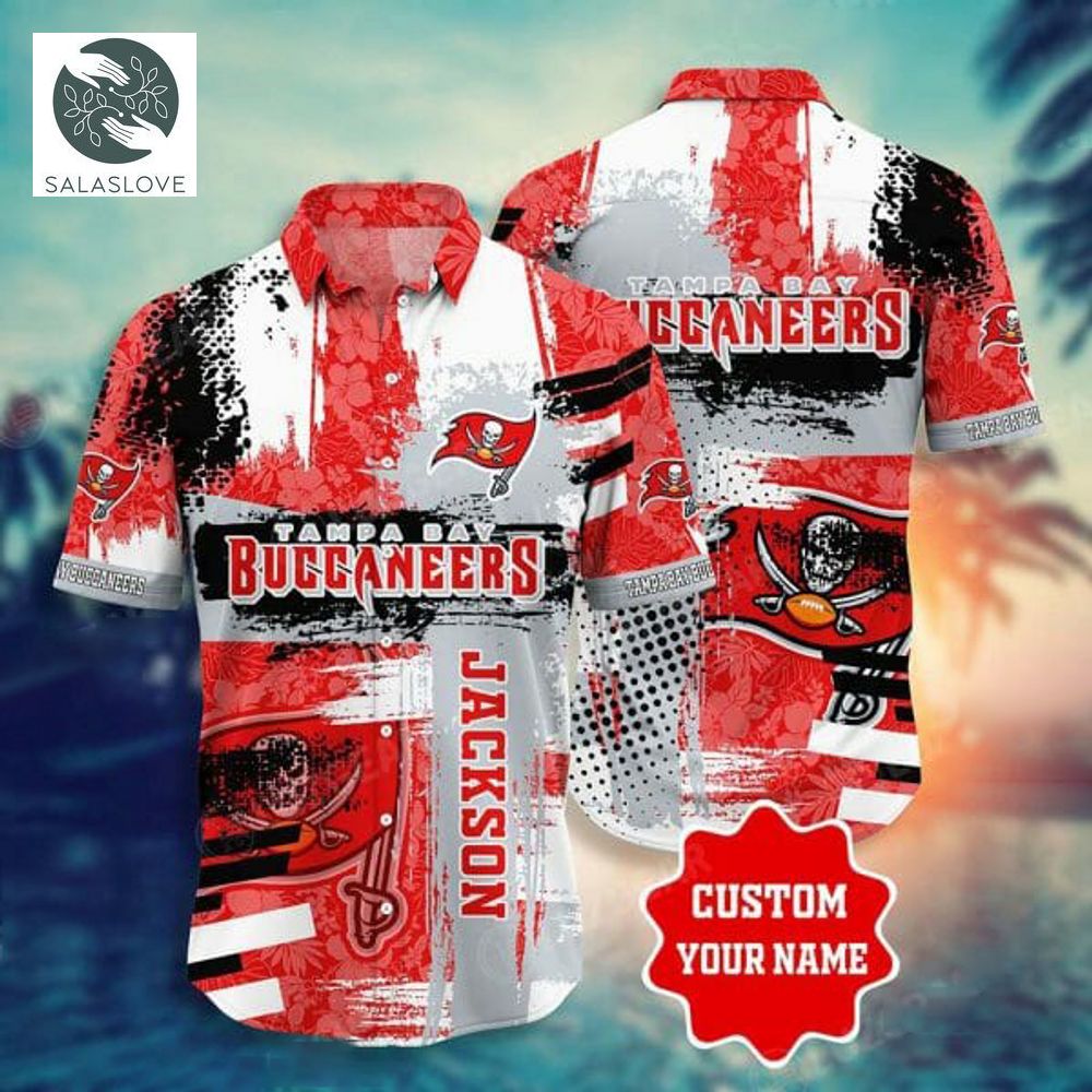  NFL Tampa Bay Buccaneers Custom Name Red Grey Hawaiian Shirt

