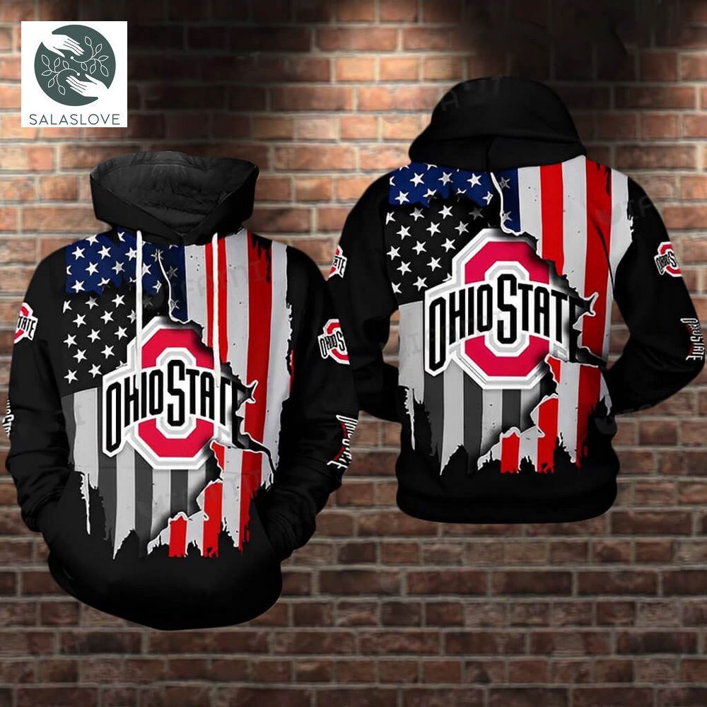 Ohio State Buckeyes Hoodie 3D Broken USA Flag

