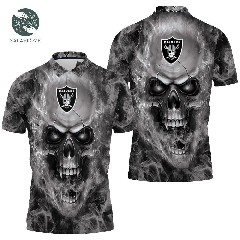  Oakland Raiders Nfl Fans Skull Polo Shirt
