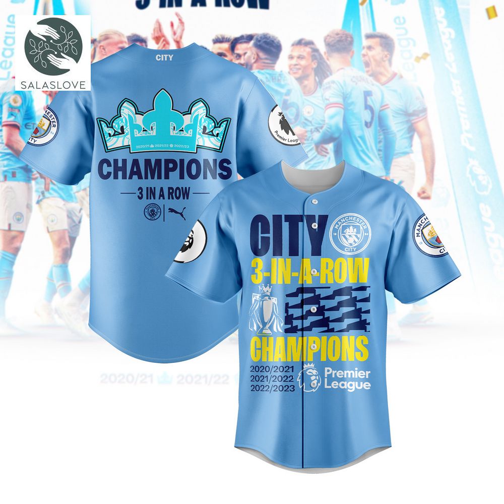 Manchester City Champion 3 In A Row Baseball Jersey HT260507